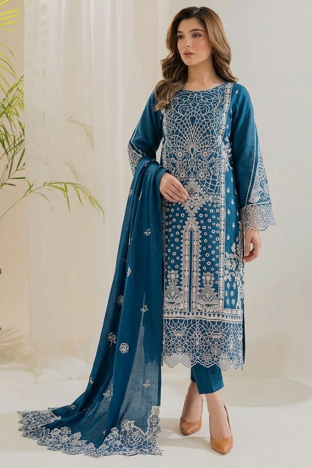 Aab-e-Neel | 3 Piece embroidered suit