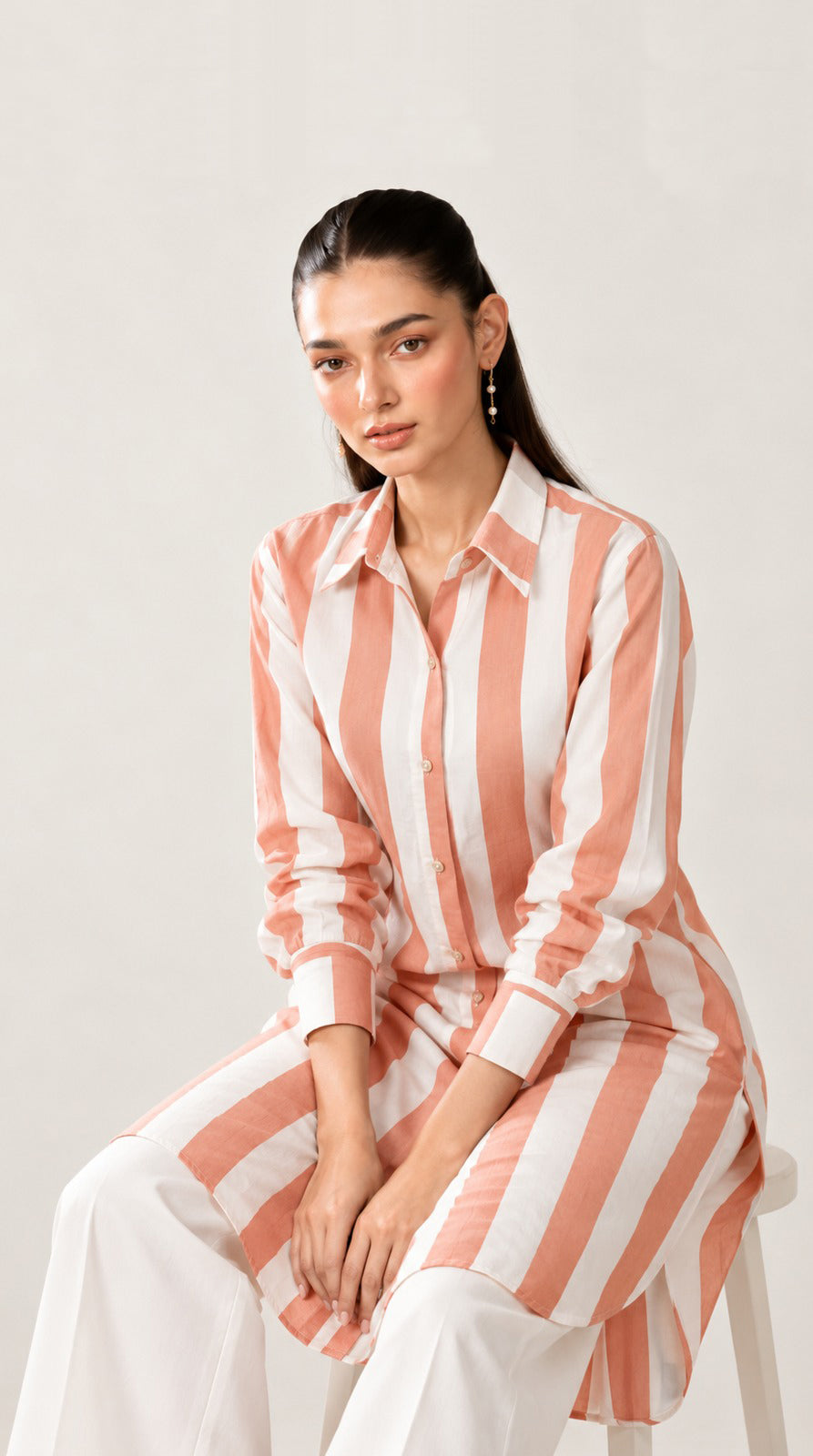 Coral Striped Button-up Shirt