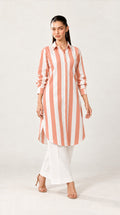 Coral Striped Button-up Shirt