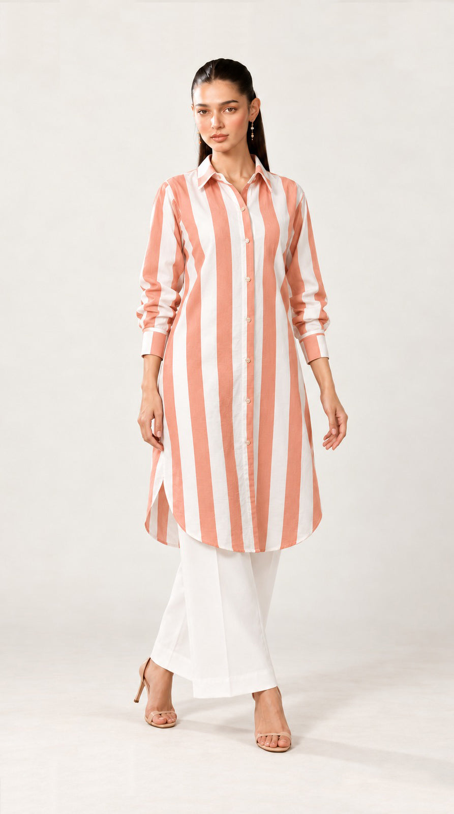Coral Striped Button-up Shirt