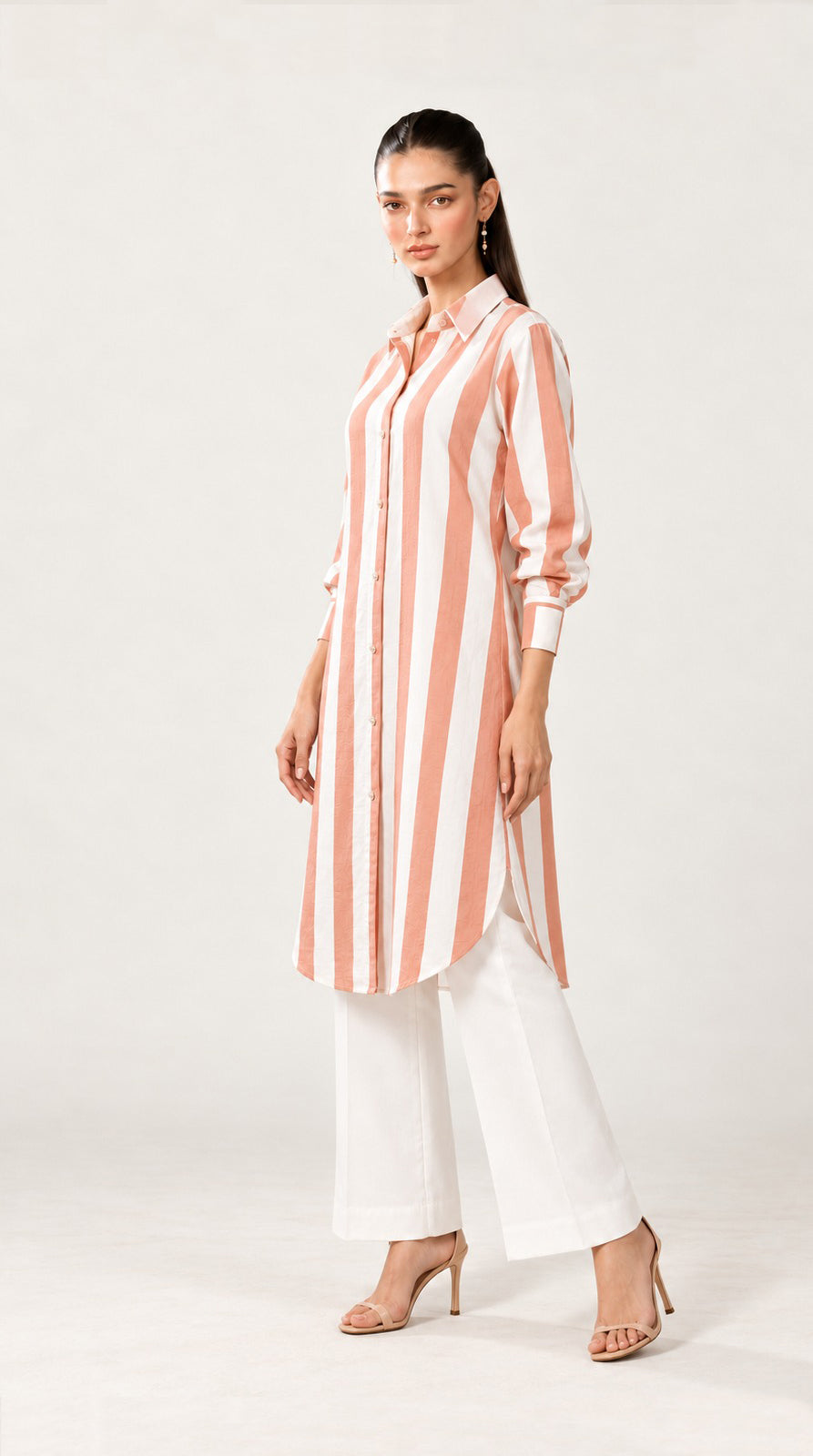 Coral Striped Button-up Shirt