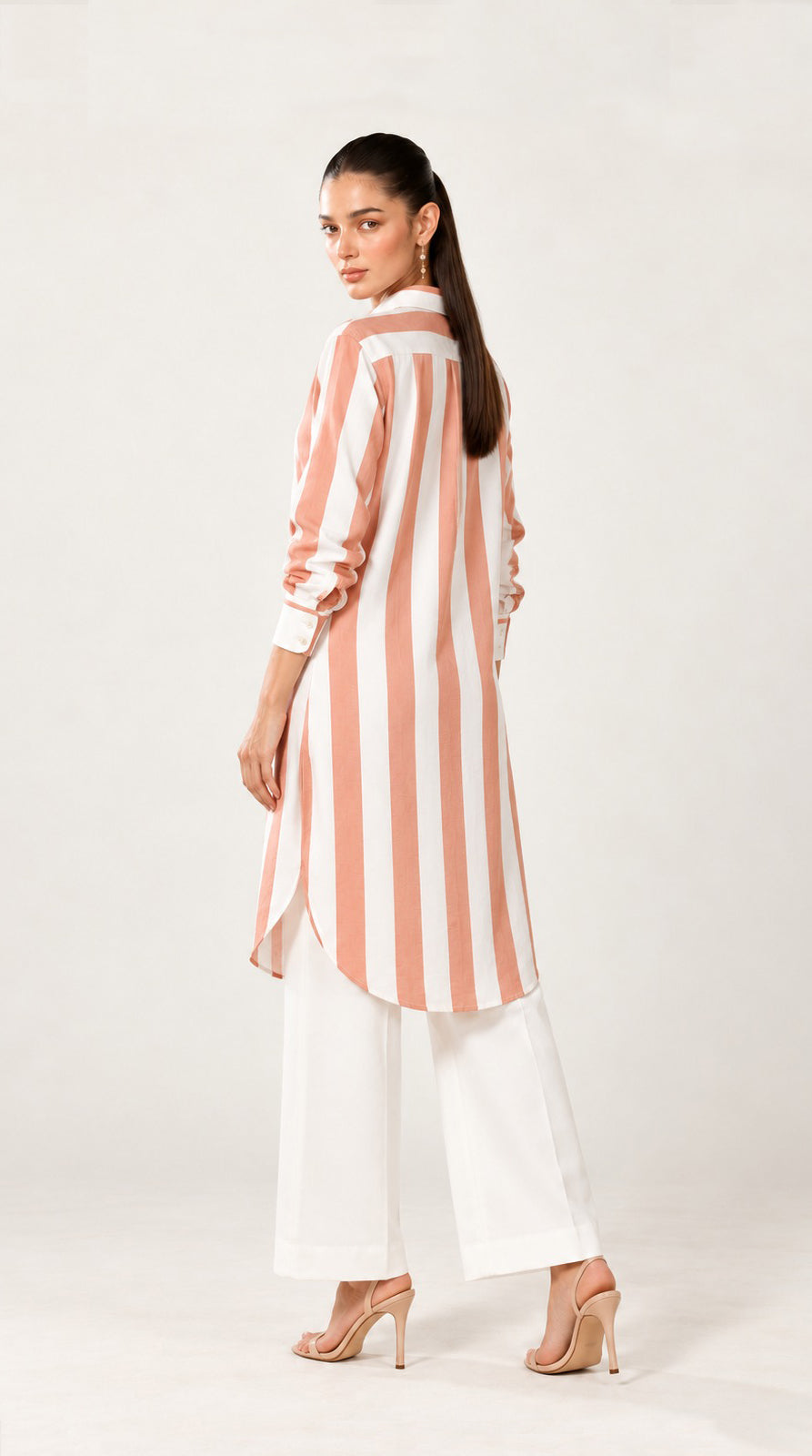 Coral Striped Button-up Shirt