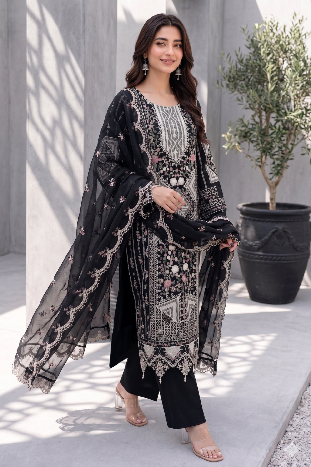 Royal Black - Luxury Embroidered Suit for Women