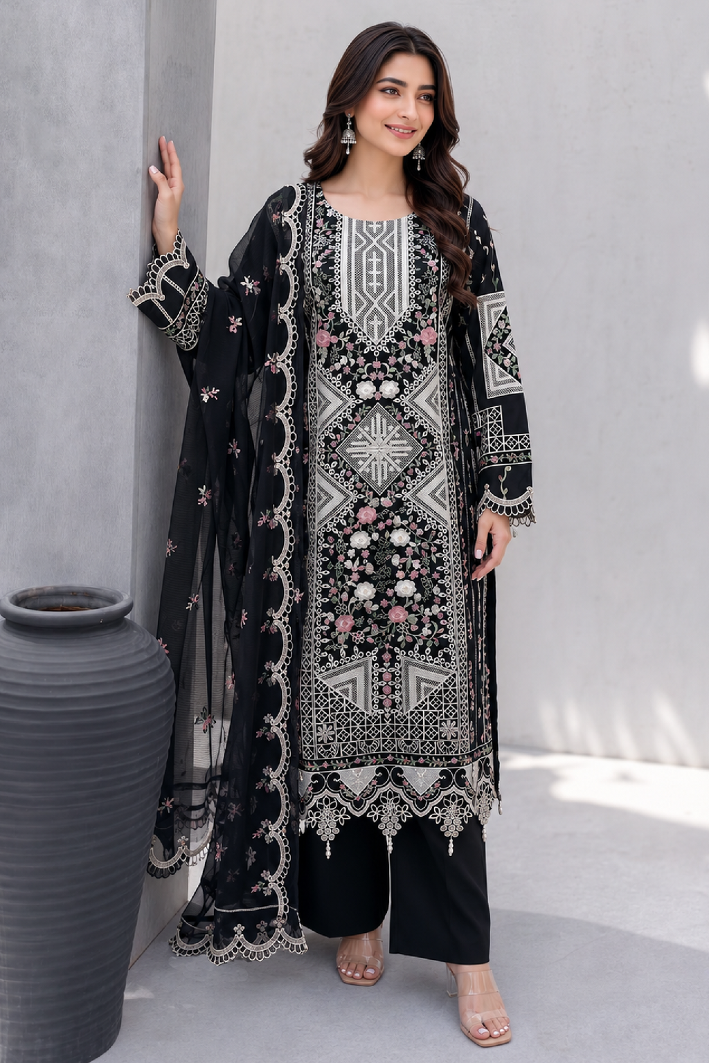 Royal Black - Luxury Embroidered Suit for Women