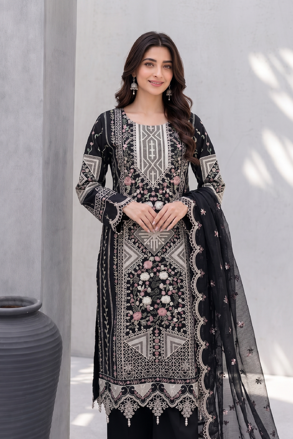 Royal Black - Luxury Embroidered Suit for Women