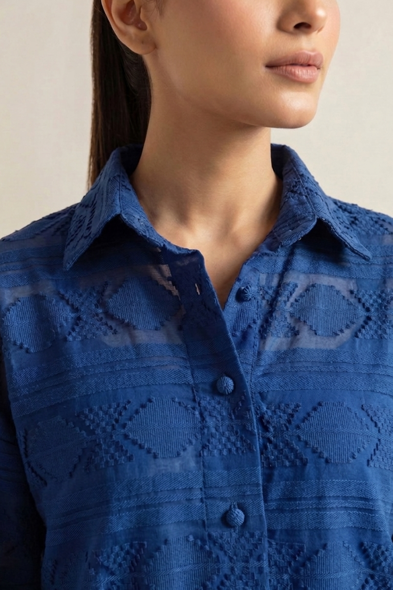 Navy Whisper Textured Lawn Shirt
