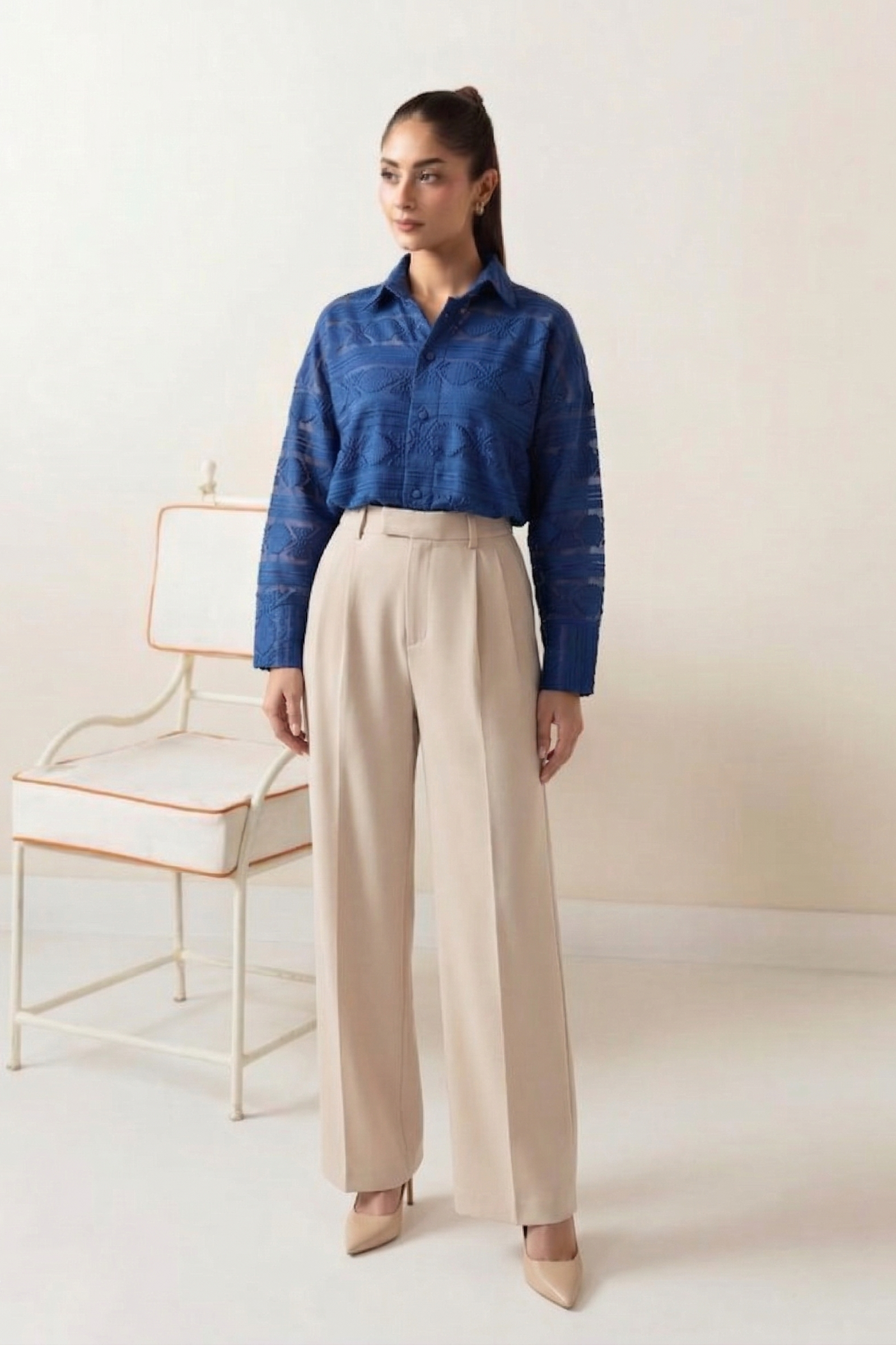 Navy Whisper Textured Lawn Shirt