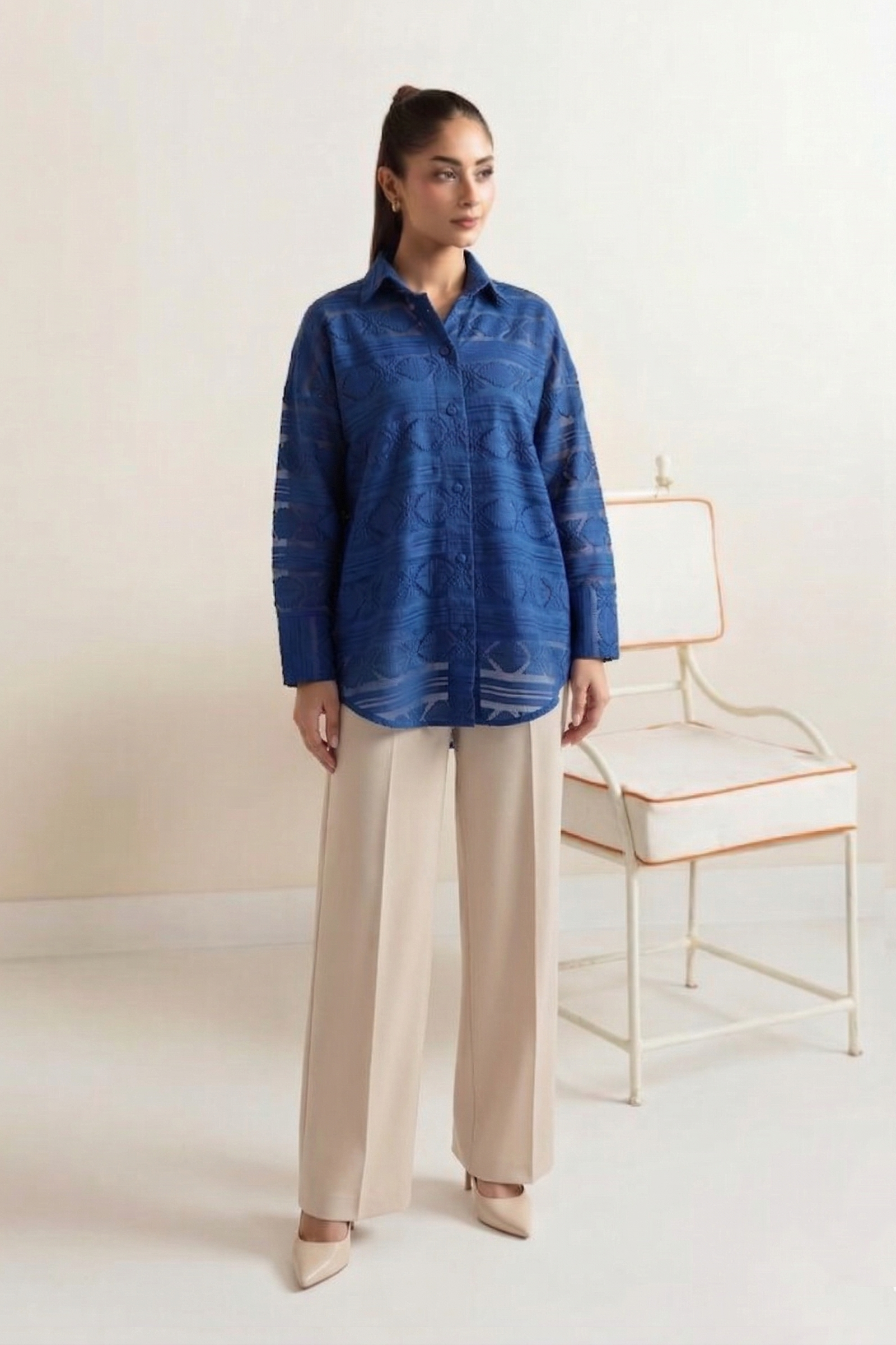 Navy Whisper Textured Lawn Shirt