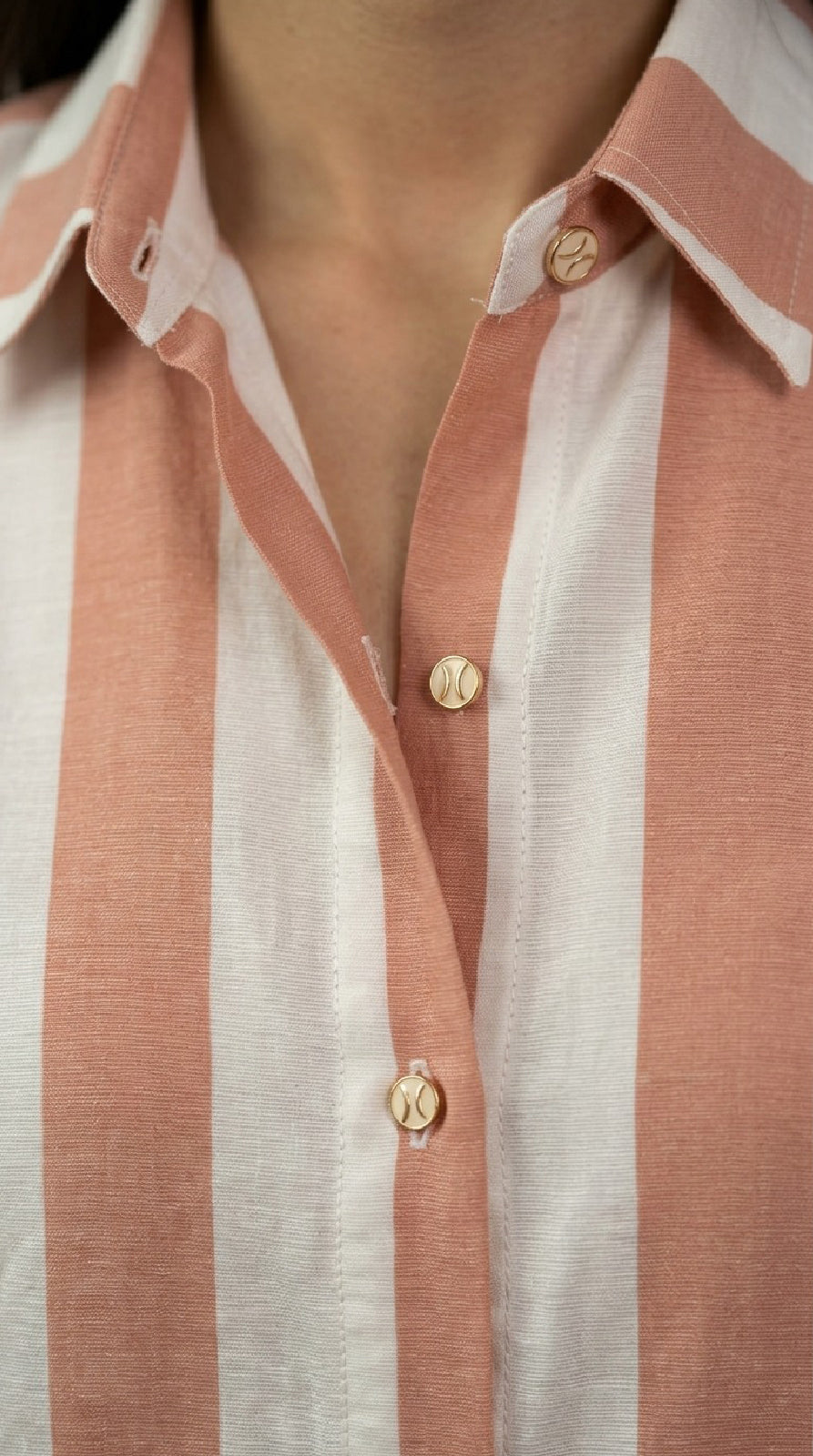 Coral Striped Button-up Shirt
