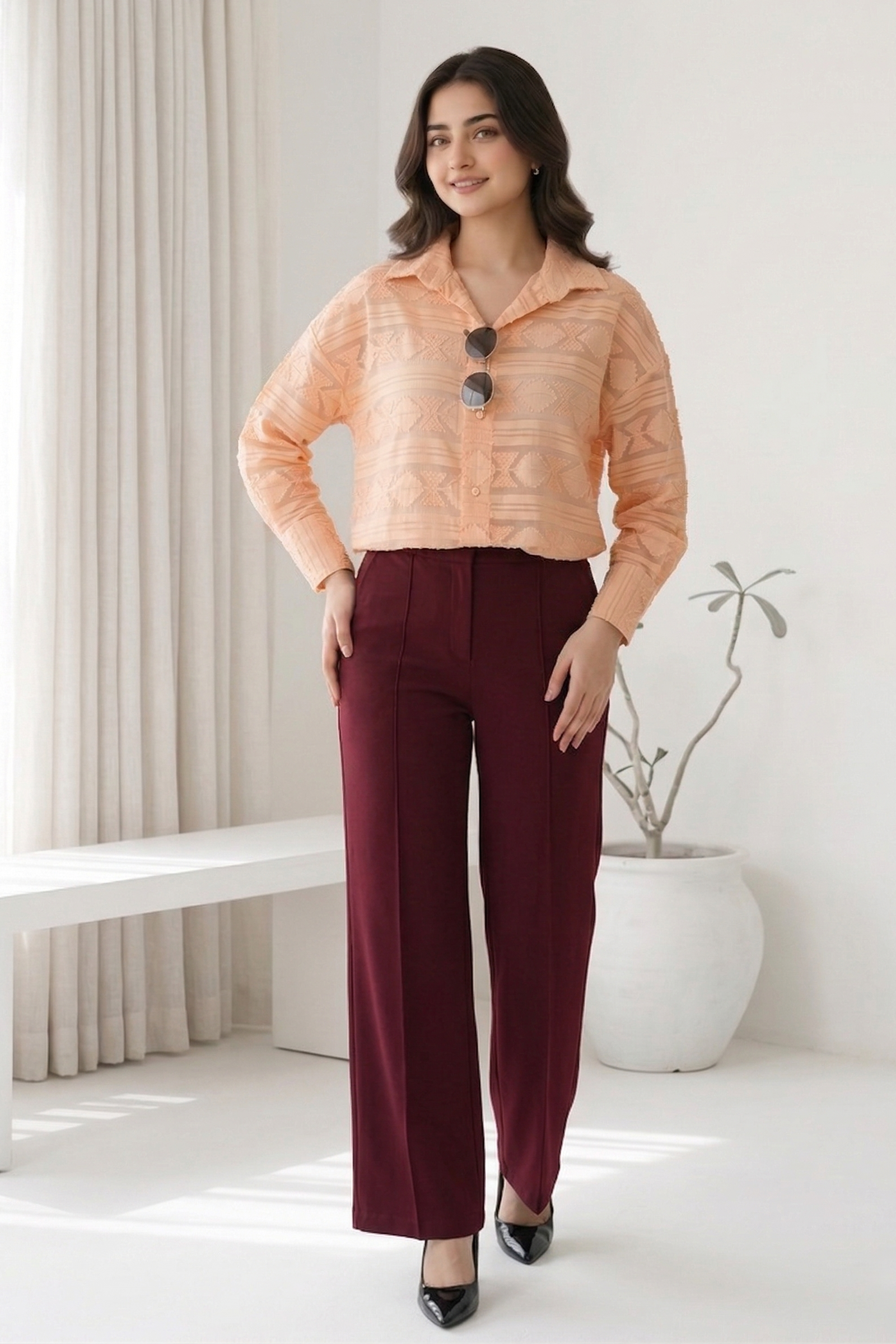 Peach Muse Textured Shirt