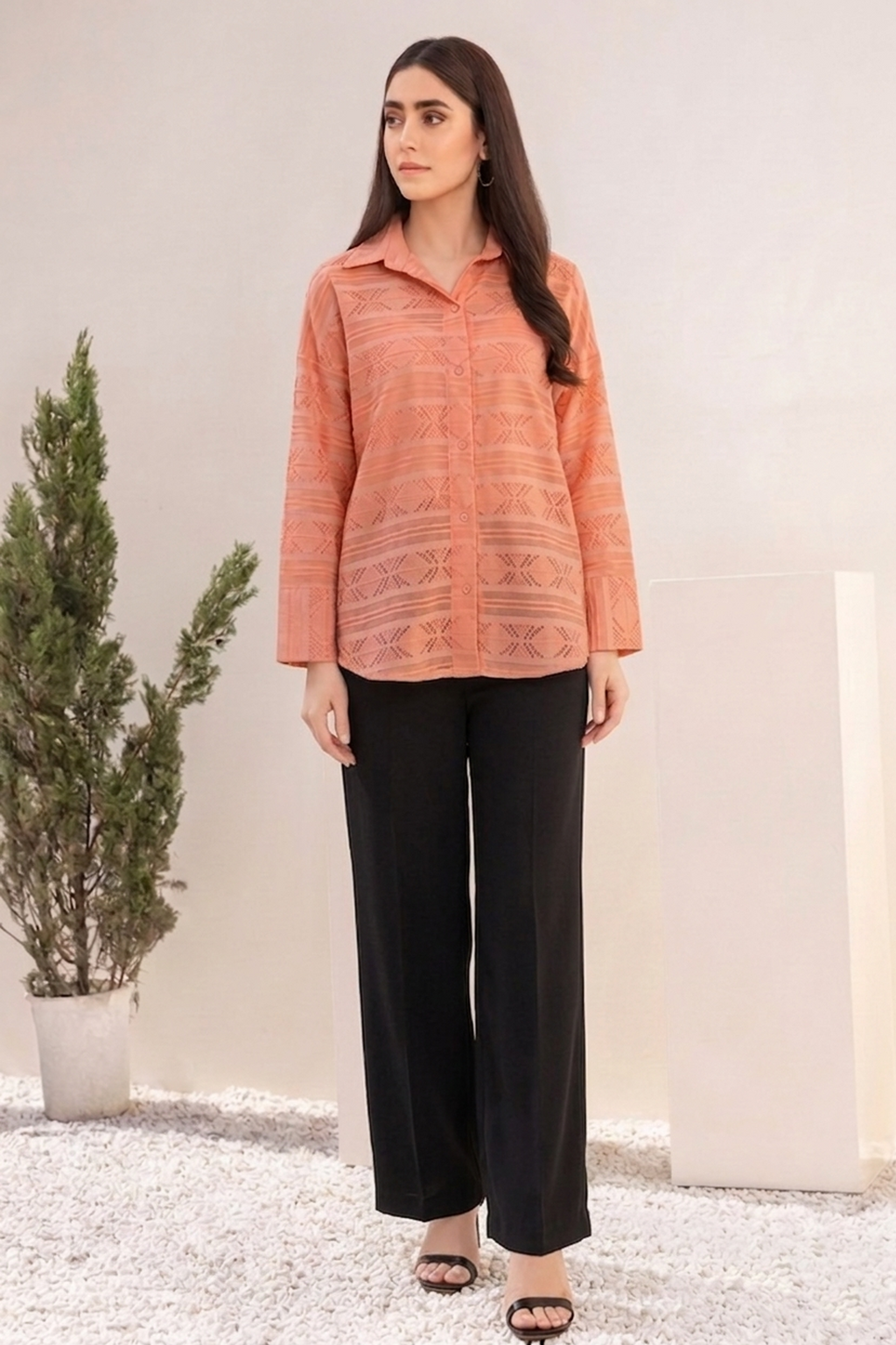 Apricot Veil Textured Shirt