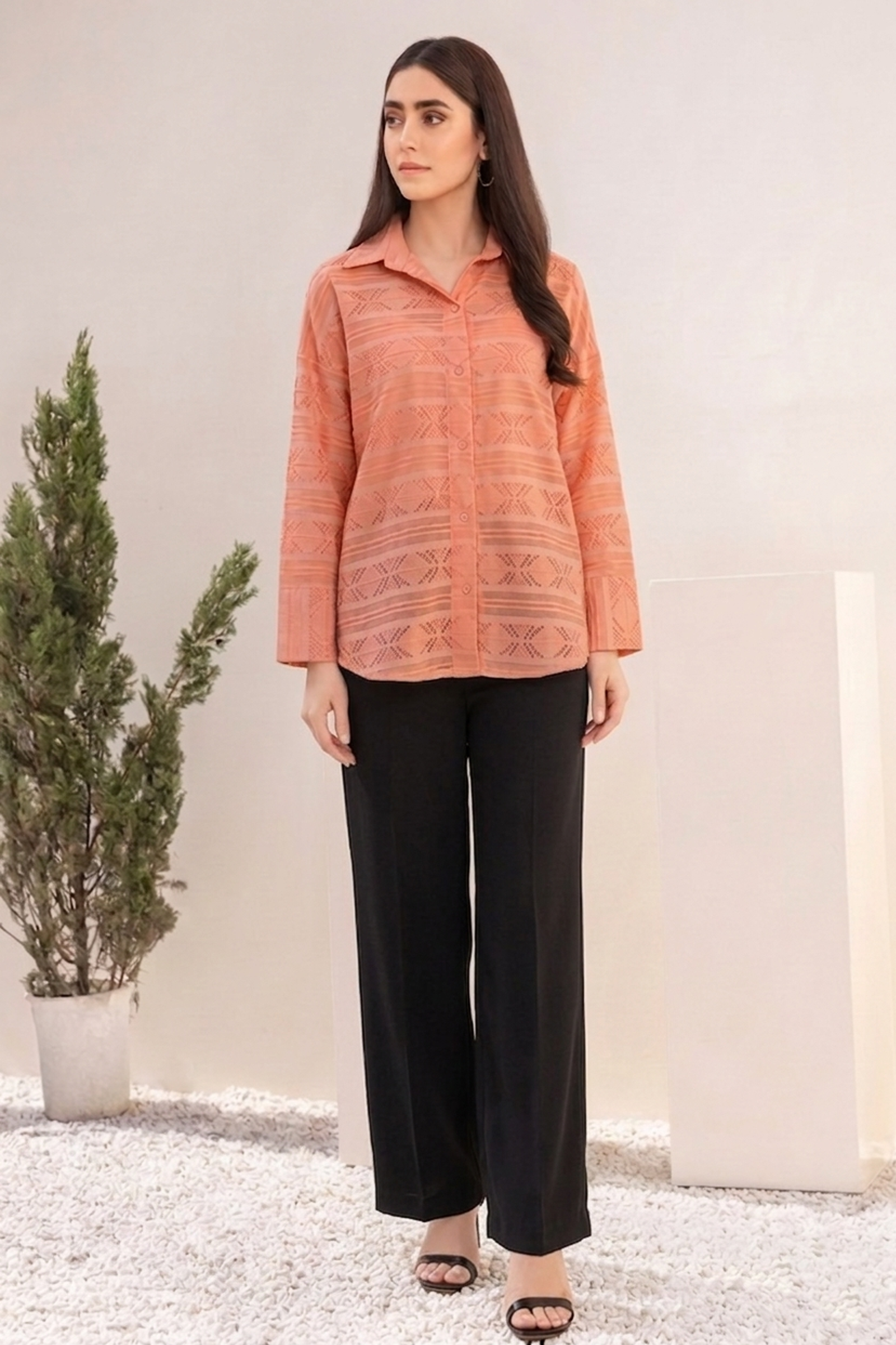 Apricot Veil Textured Shirt