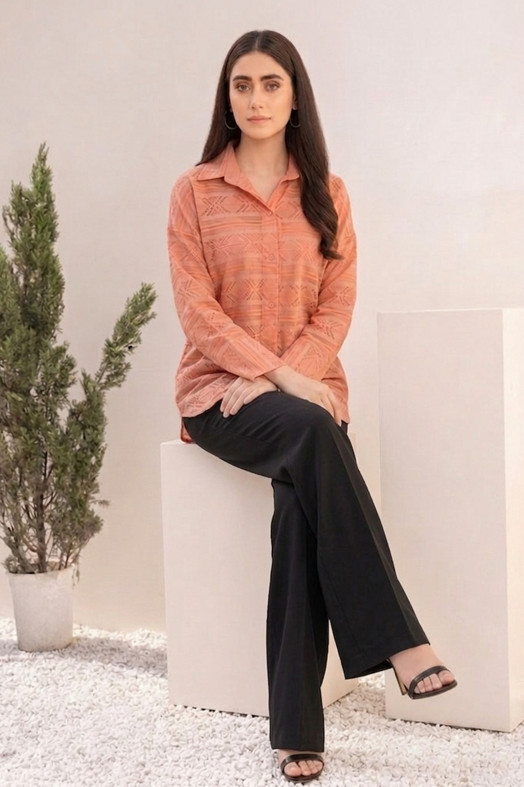 Apricot Veil Textured Shirt