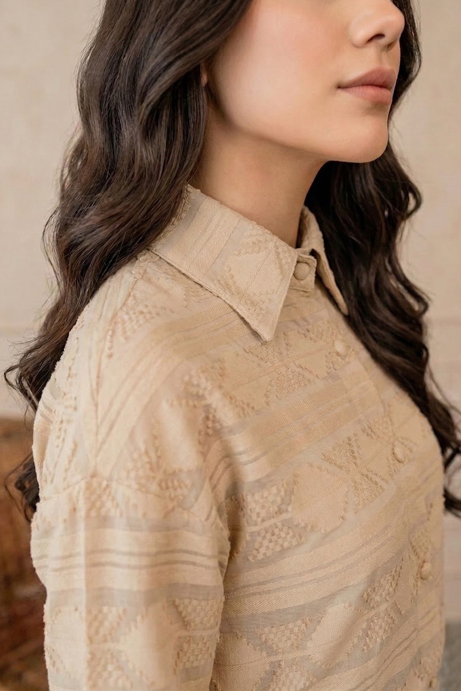 Sand Beige Textured Shirt